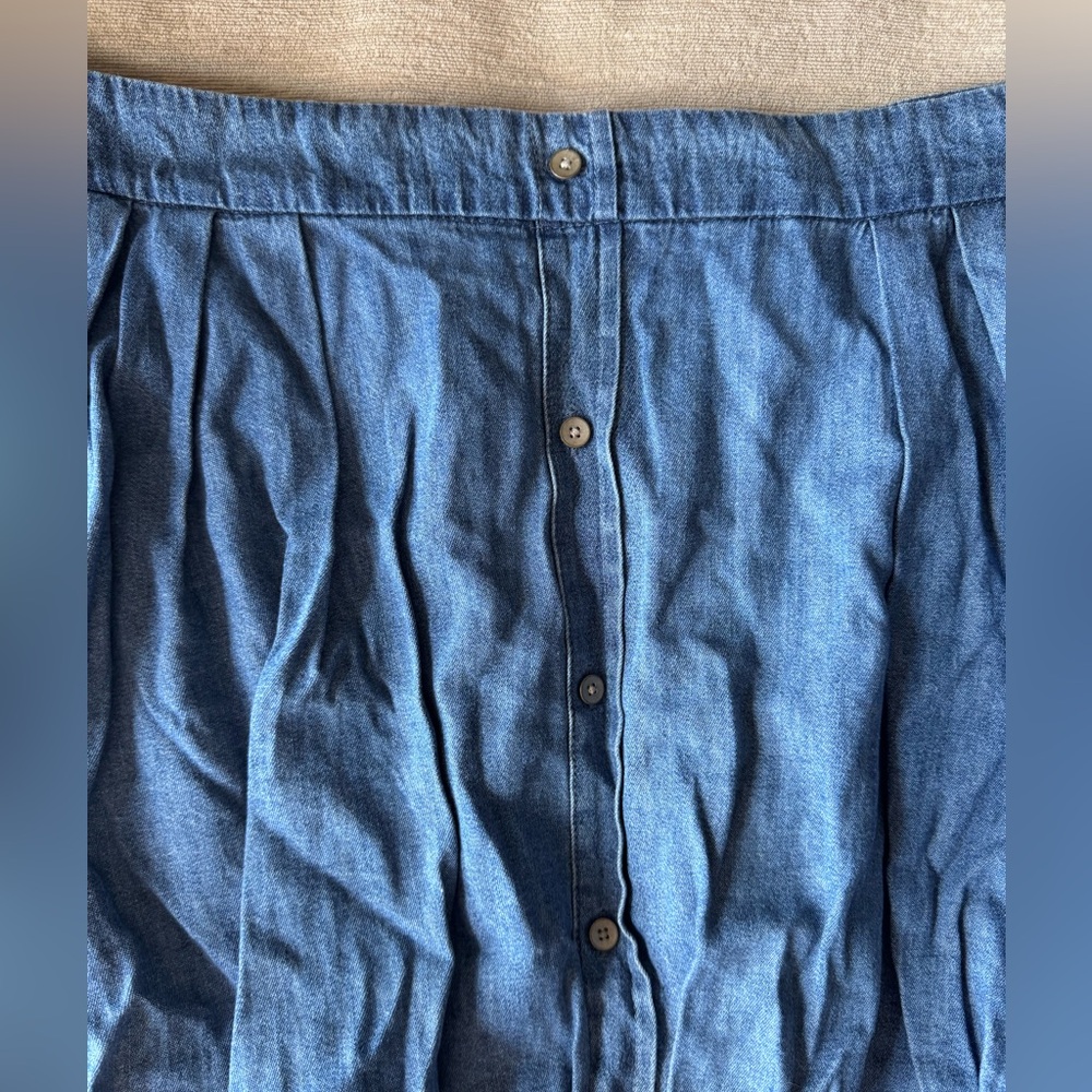 GAP Denim Chambray Bubble Mini Skirt Women’s Medium Indigo Pleated Button Front - Picture 7 of 14